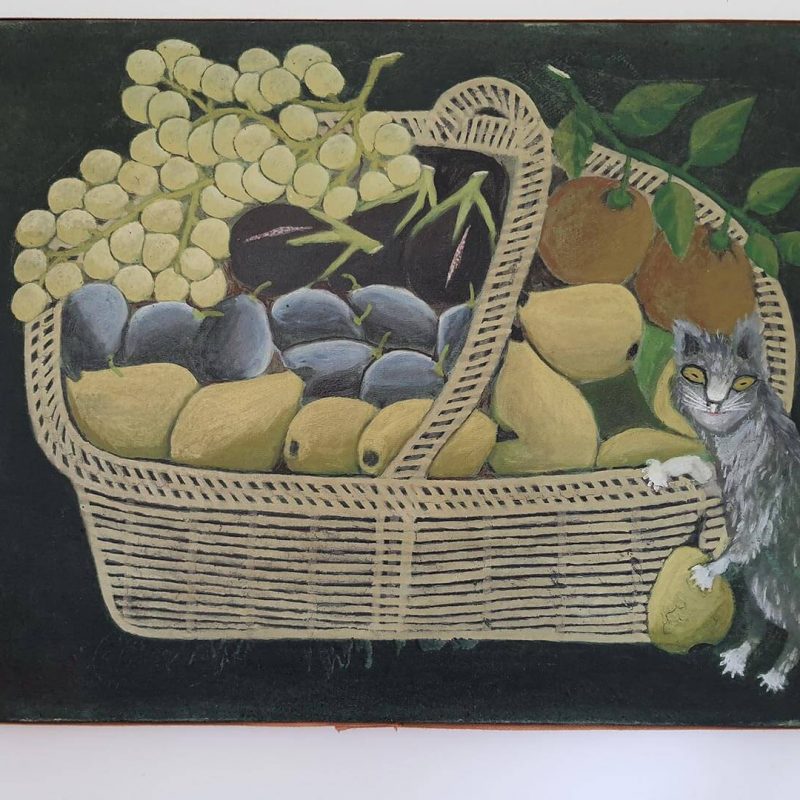 Fortunato San Martín, Canasto con gato (1963). Colección Particular